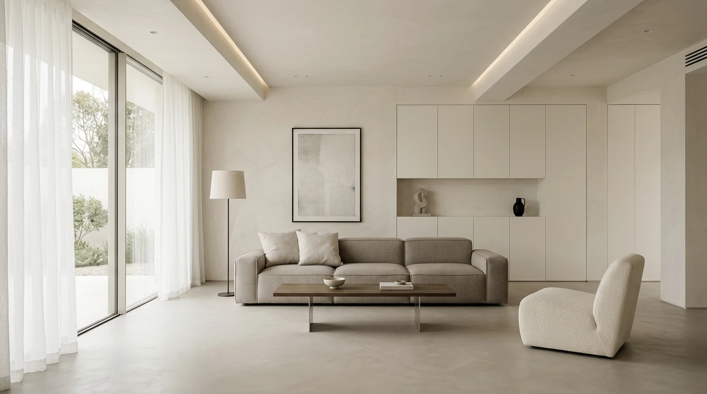 desain interior rumah modern minimalis dengan warna netral dan furnitur proporsional