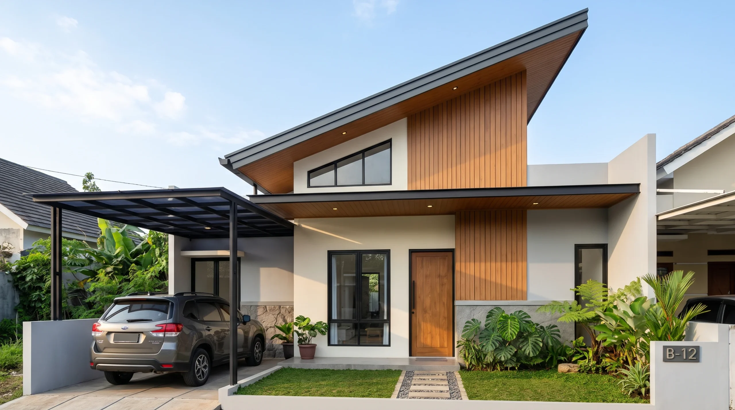 Model rumah modern sederhana dengan atap miring shed roof kontemporer